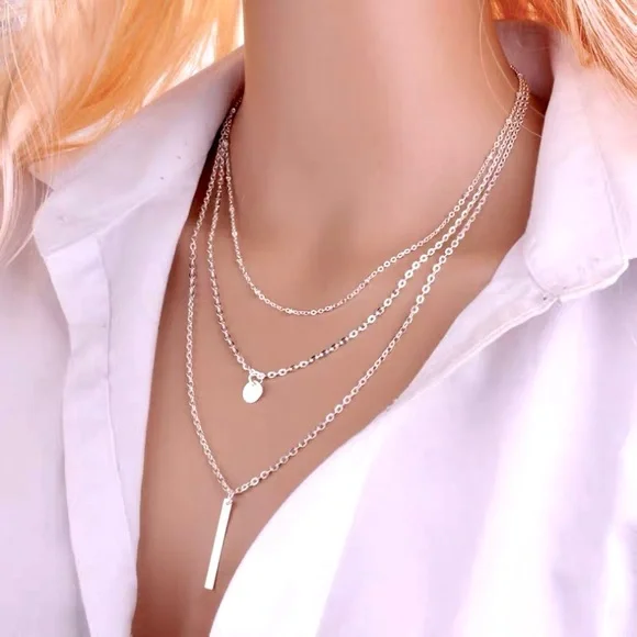 Three Layers Little Pendant Sliver Plated Necklace - Picture 1 of 9